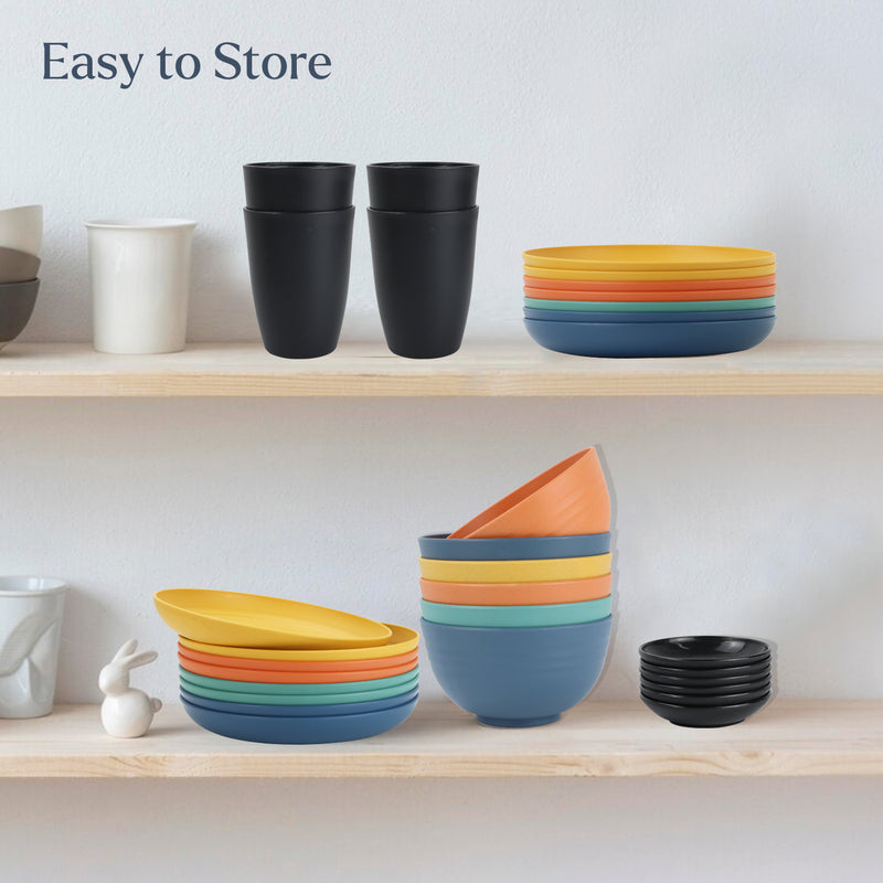 Wheat straw plates and bowls sets of 16