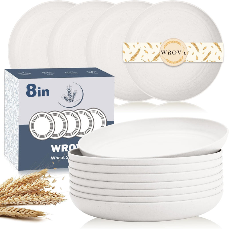 Wheat Straw Plates - 8 Inch Unbreakable Dinner Set of 8