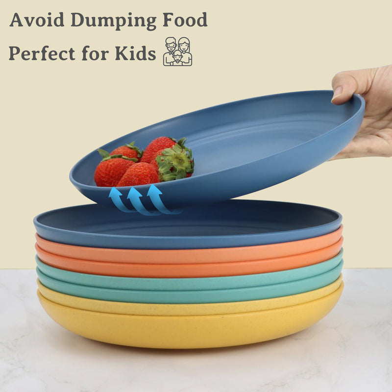 Large Wheat Straw Dinner Plates - 11 Inch Unbreakable Big Set of 8