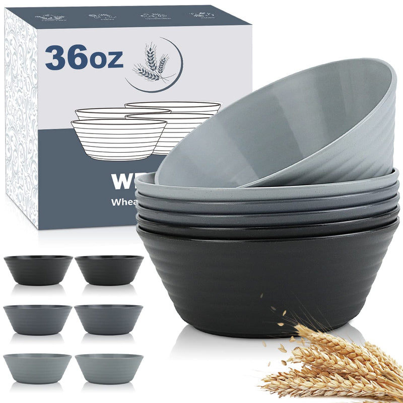 Wheat Straw Bowl Sets,6 PCS Unbreakable Cereal Bowl 36 OZ