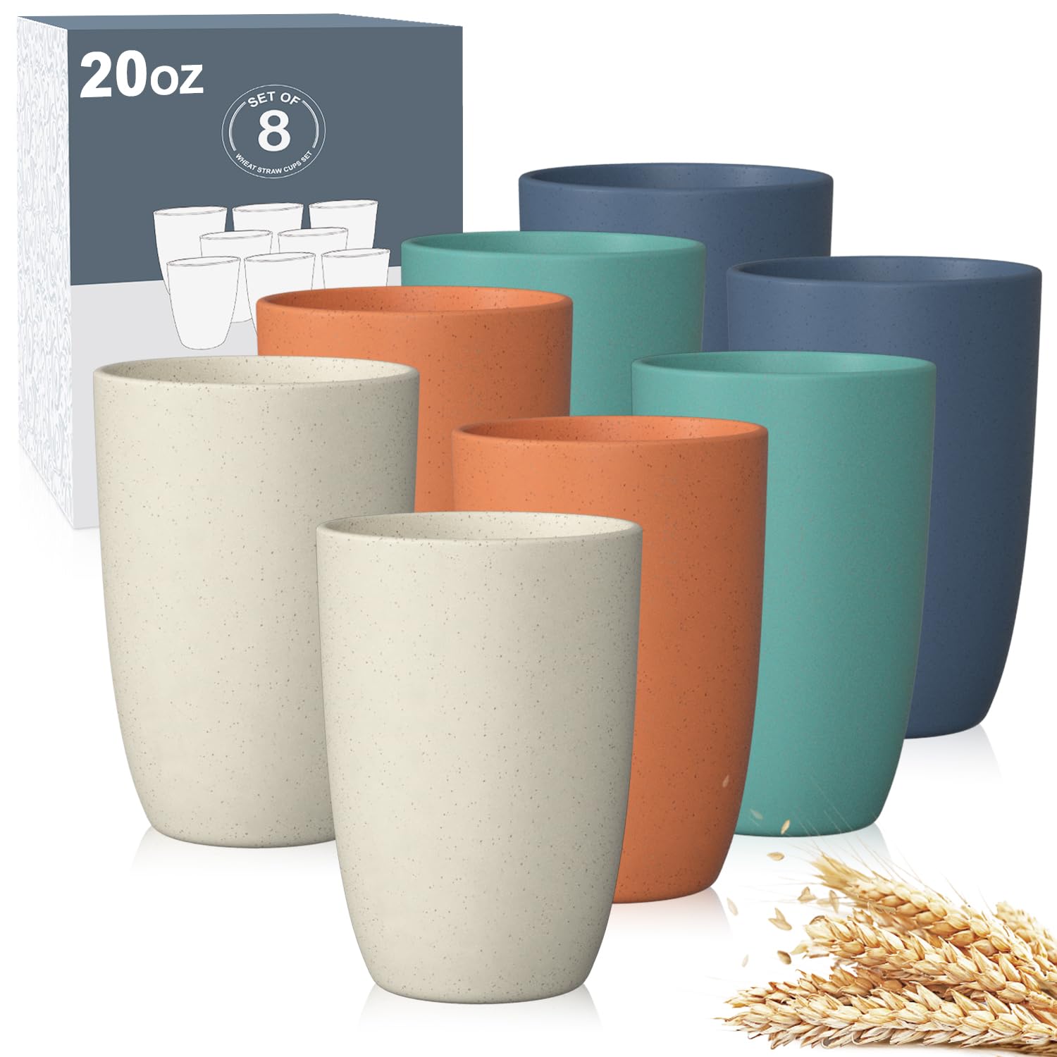 Wheat Straw Cups 8 PCS Good Alternative to Plastic Reusable Cups 20 oz