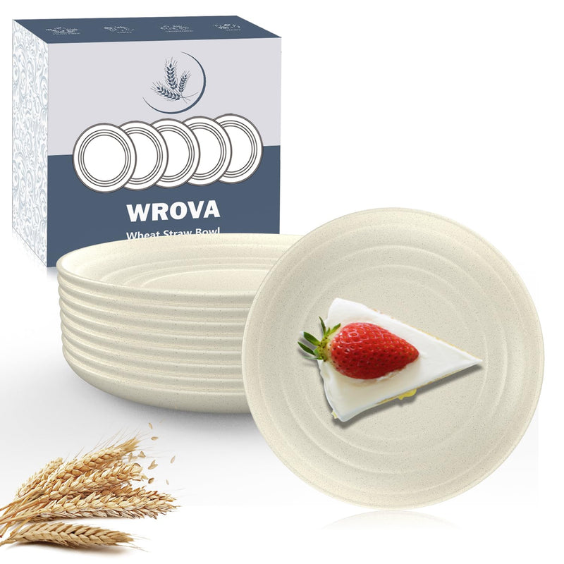 Handy Appetizer Plates Set of 8 - Small Wheat Straw Dessert Plates 6 Inch