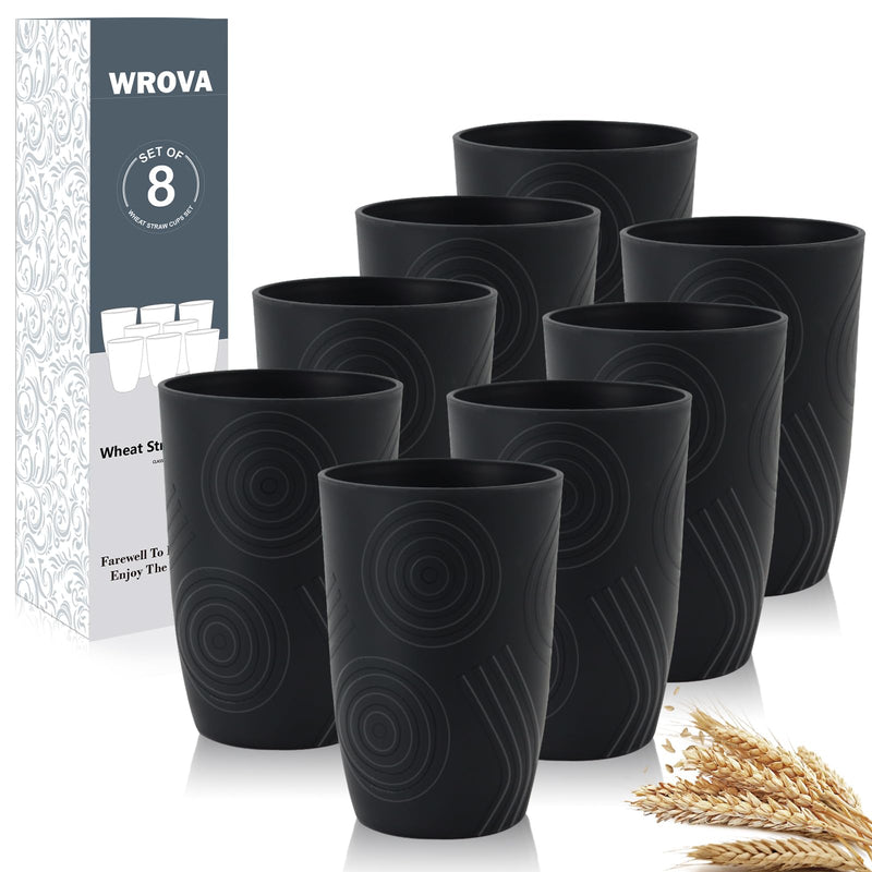 Wheat Straw Cups 16oz set of 8 with Etched Pattern