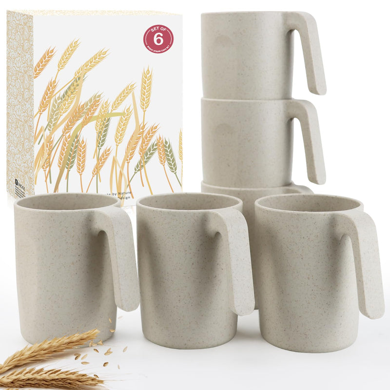 16oz Wheat Straw Cups with handles set of 6