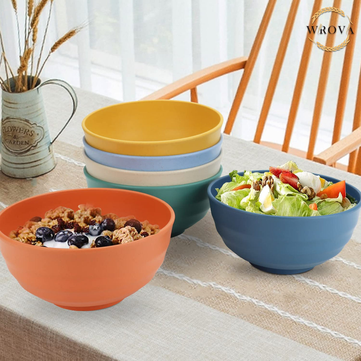 Wheat Straw Bowls Set 60 OZ Unbreakable Large Cereal Bowls Set of 6