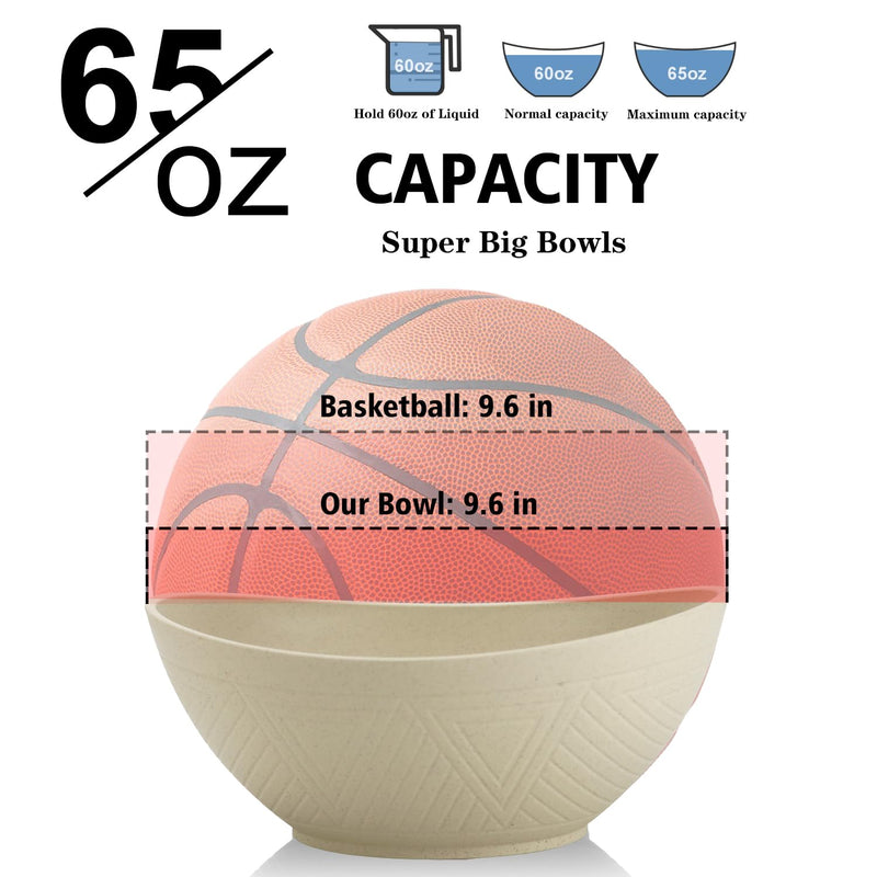 65 oz Big Salad Bowls - Large Wheat Straw Bowls set of 6