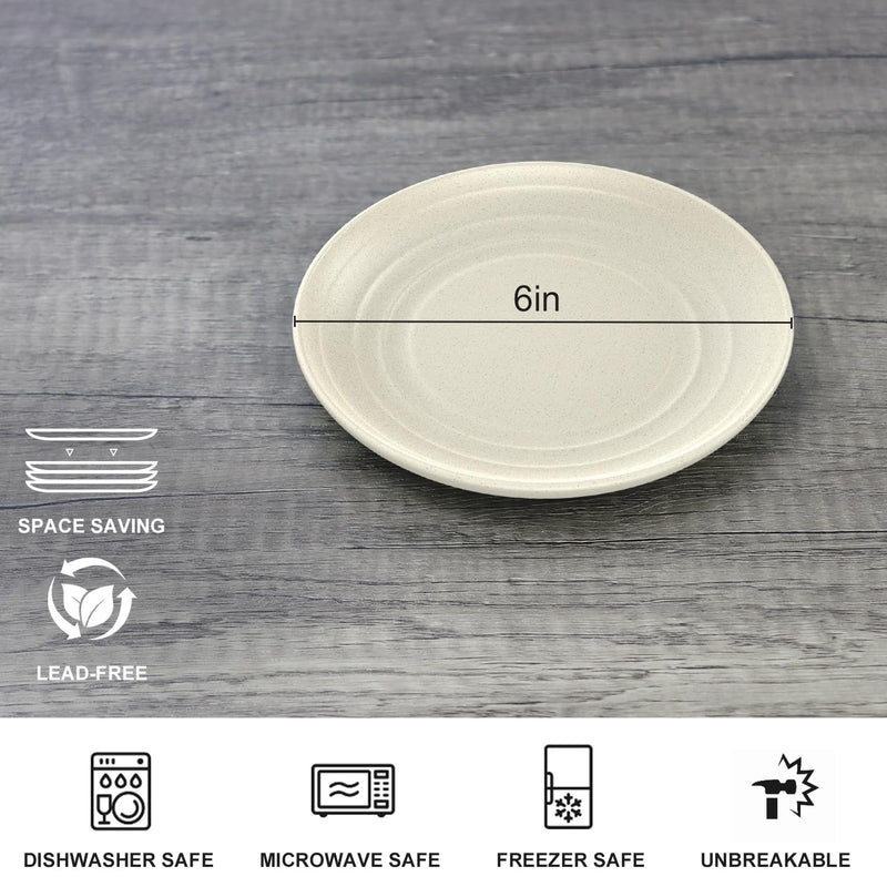 Handy Appetizer Plates Set of 8 - Small Wheat Straw Dessert Plates 6 Inch