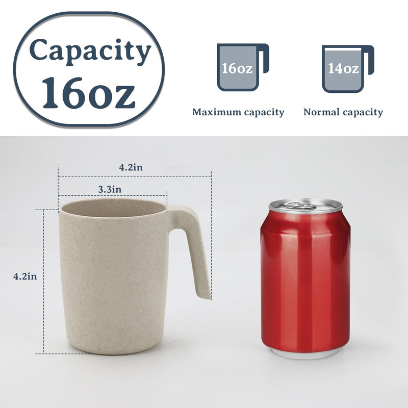 16oz Wheat Straw Cups with handles set of 6