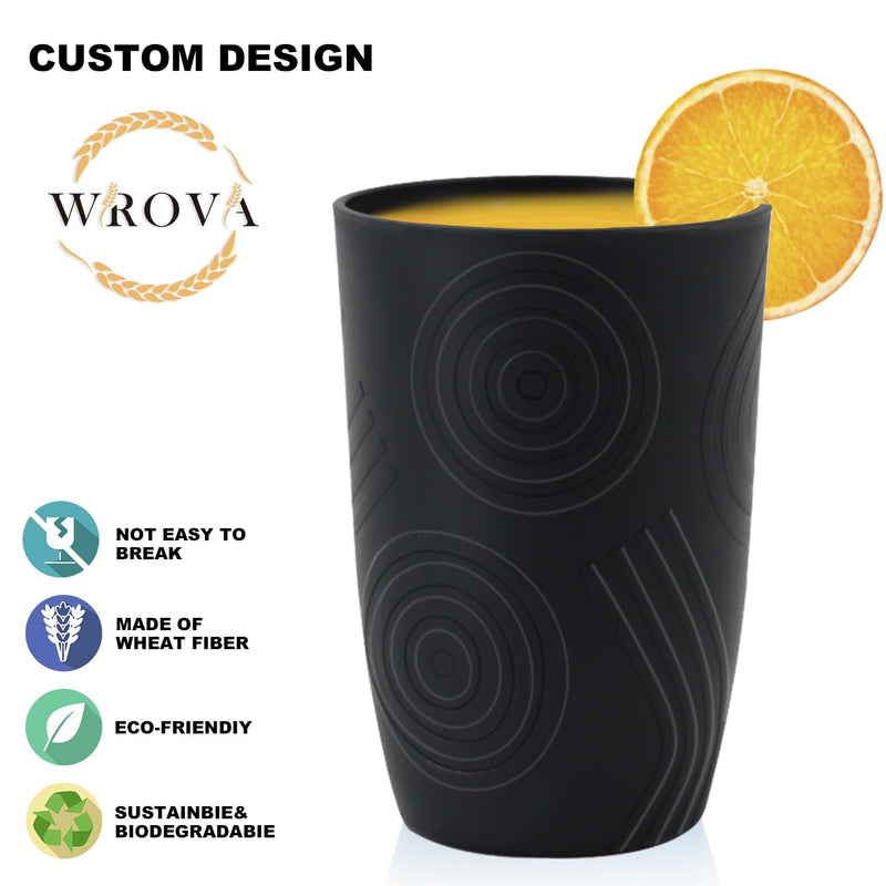 Wheat Straw Cups 16oz set of 8 with Etched Pattern
