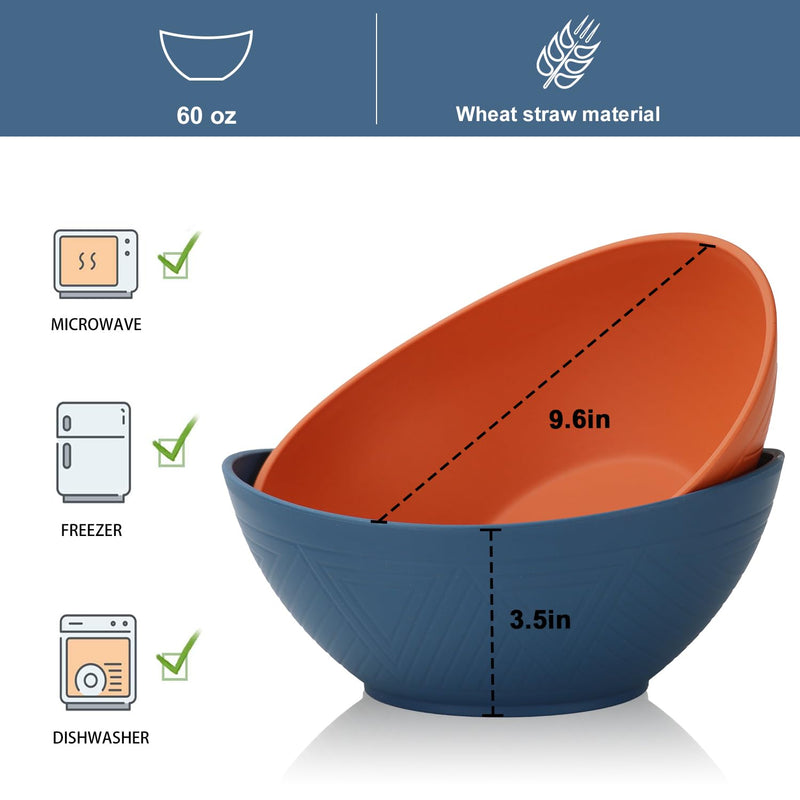 65 oz Big Salad Bowls - Large Wheat Straw Bowls set of 6