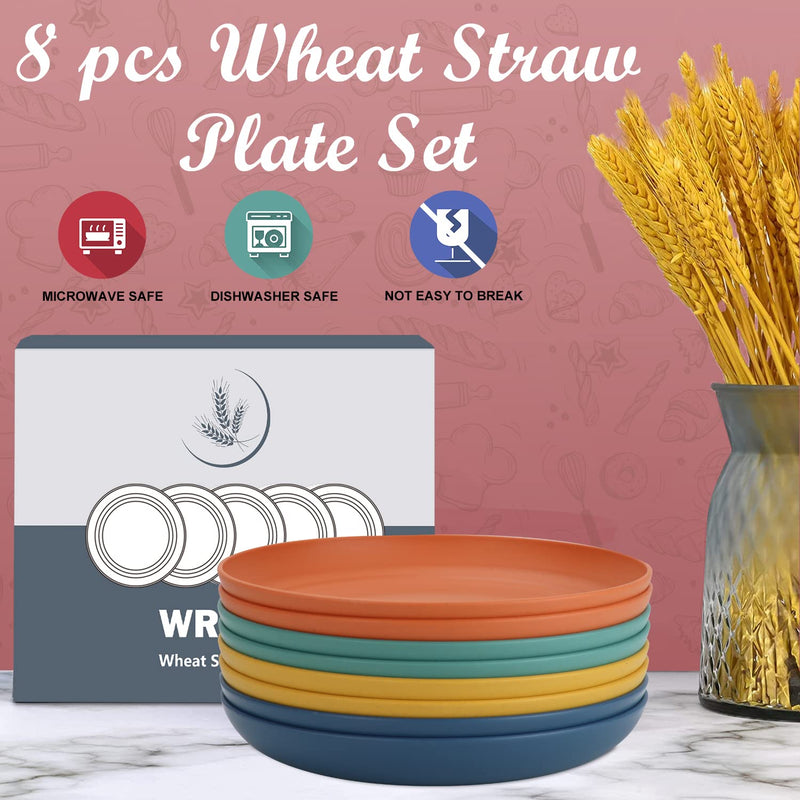 Wheat Straw Plates - 10 Inch Unbreakable Dinner Plates Set of 8