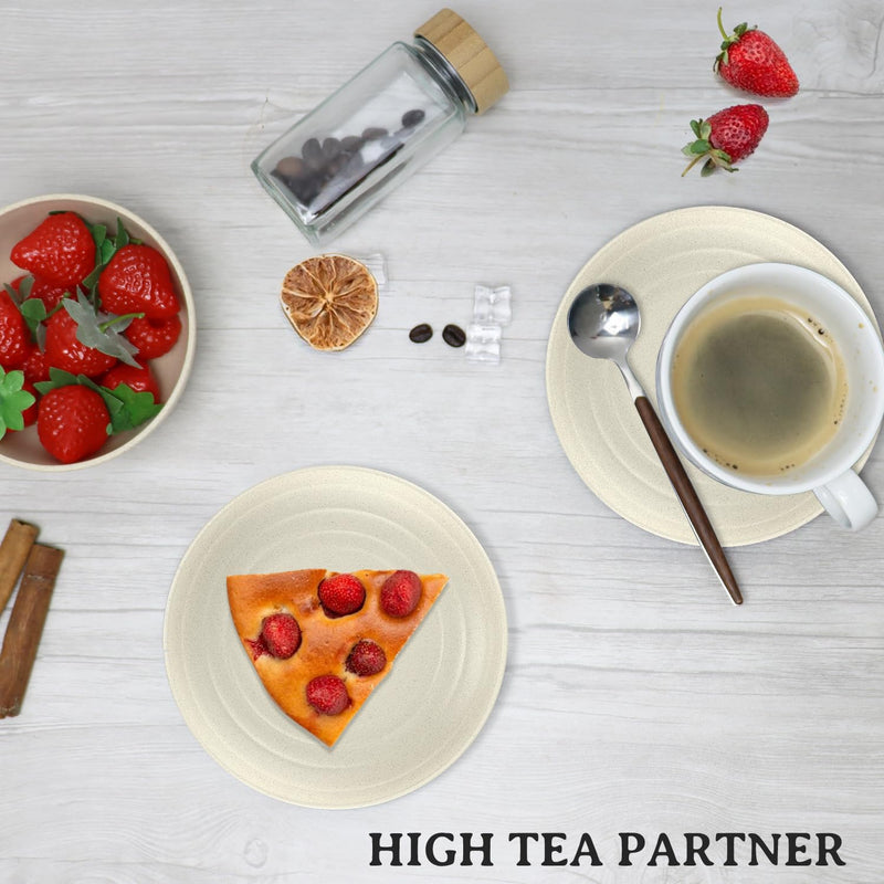 Handy Appetizer Plates Set of 8 - Small Wheat Straw Dessert Plates 6 Inch