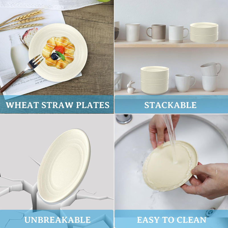 Handy Appetizer Plates Set of 8 - Small Wheat Straw Dessert Plates 6 Inch