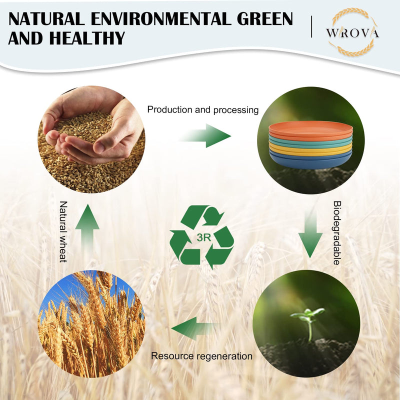 Wheat Straw Plates - 10 Inch Unbreakable Dinner Plates Set of 8